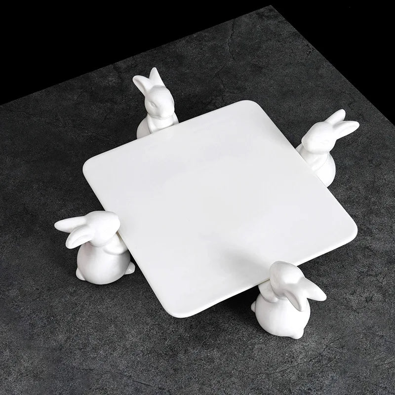 rabbit square ceramic plate, view 3 - MRSLM