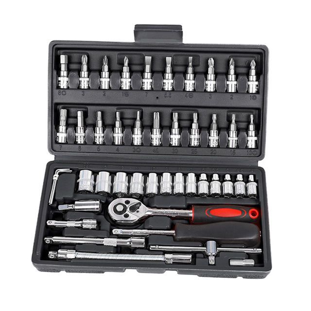 Professional 46-Piece Car Repair Hand Tool Set - Multifunction Ratchet Wrench and Tire Removal Kit