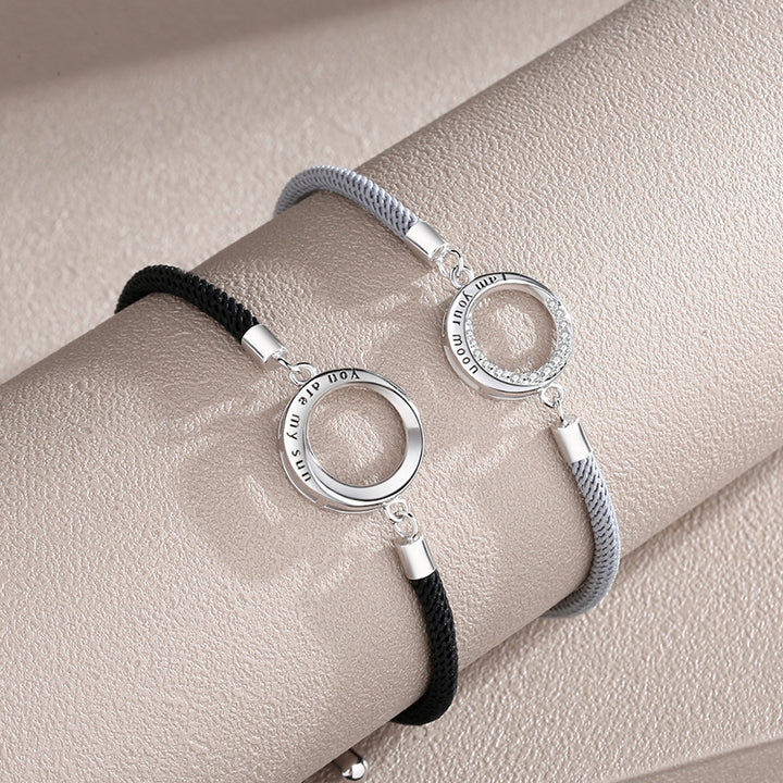 A Pair Of Geometric Sun And Moon Couple Bracelets In Sterling Silver