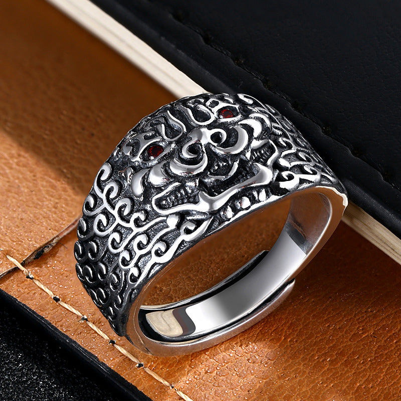 men's silver retro adjustable ring, view 8 - MRSLM