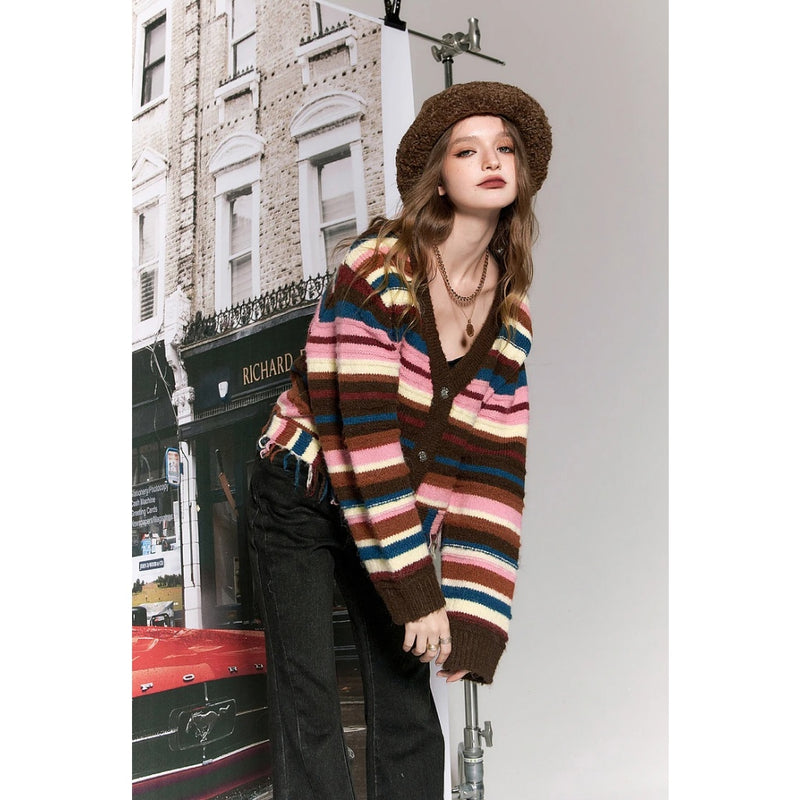 y2k retro striped v-neck sweater, view 4 - MRSLM