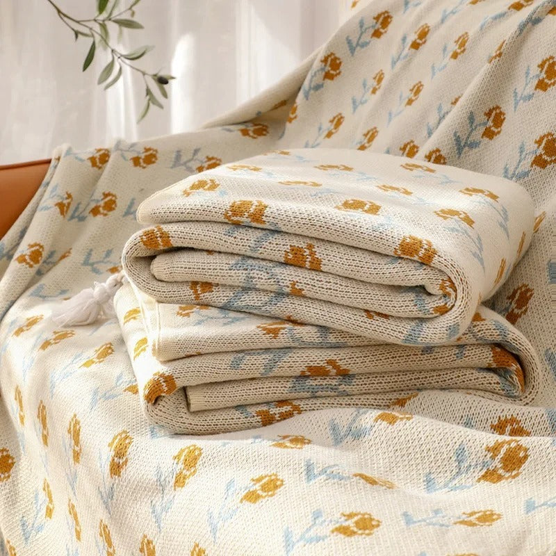 floral knitted throw blanket, view 2 - MRSLM