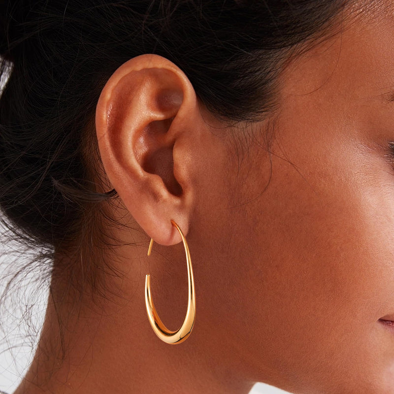 14K gold plated teardrop hoop earrings, view 4 - MRSLM