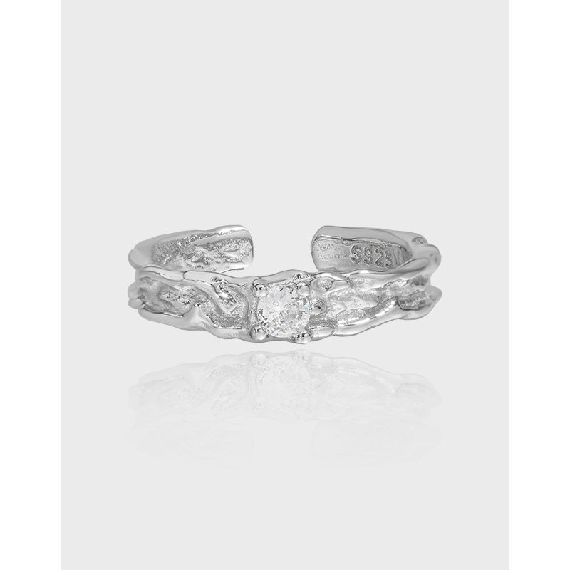 women's irregular texture s925 silver open ring, view 3 - MRSLM