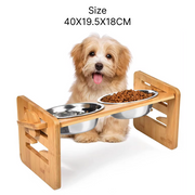 bamboo elevated dog bowls with adjustable stand, view 7 - MRSLM