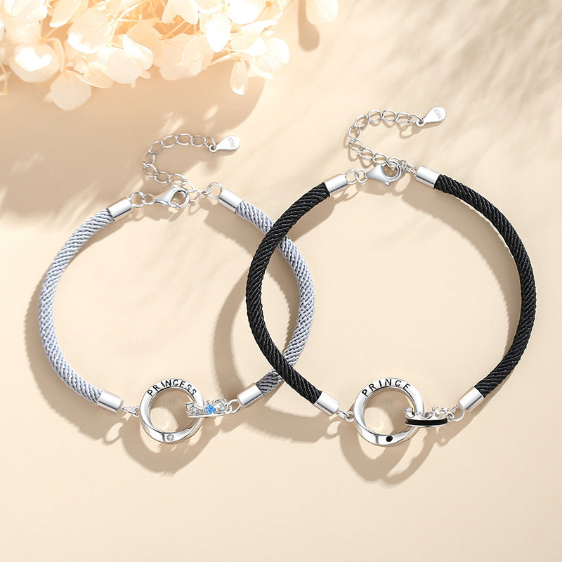 Couple Fashion Double Ring Sterling Silver Bracelet