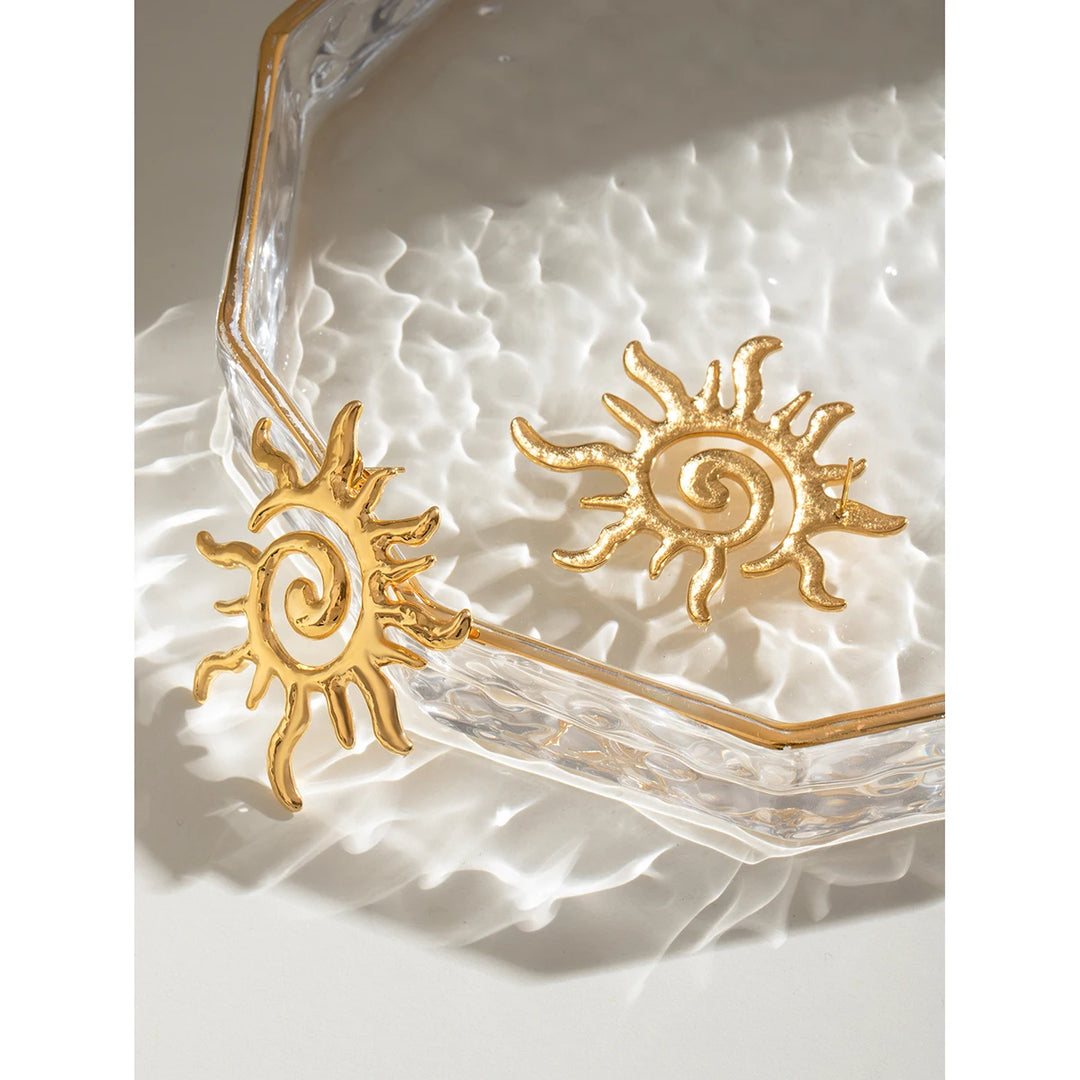 Gold Plated Sun-Shaped Stainless Steel Stud Earrings