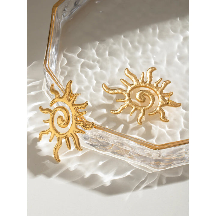 Gold Plated Sun-Shaped Stainless Steel Stud Earrings
