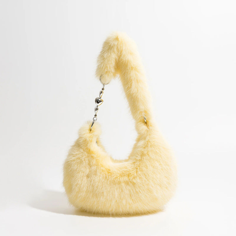 Schicke, flauschige Halbmond-Schultertasche aus Kunstpelz