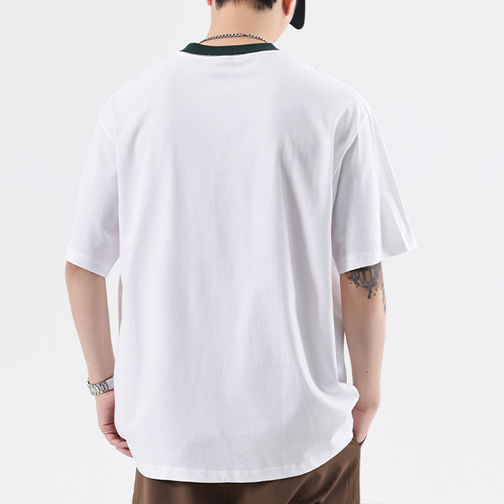 Einfaches, mehrfarbig bedrucktes Kurzarm-T-Shirt mit Rundhalsausschnitt für Herren