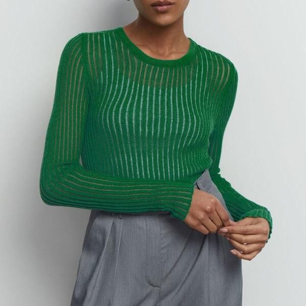 striped see-through knit top, view 2 - MRSLM