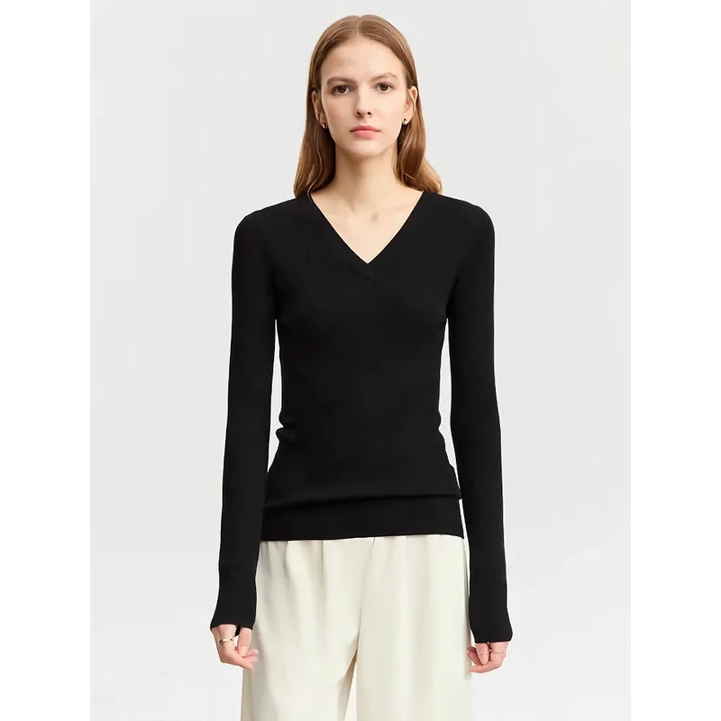 autumn slim v-neck wool sweater, view 2 - MRSLM