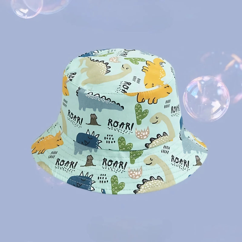 Cute Cartoon Cotton Baby Bucket Hat with Drawstring