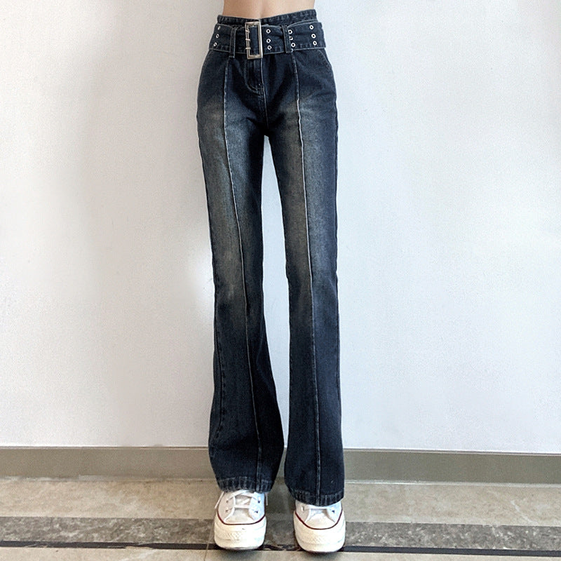 retro distressed washed bootcut jeans, view 8 - MRSLM