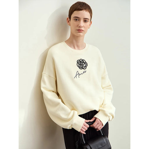 cotton hoodie with rose embroidery, view 3 - MRSLM