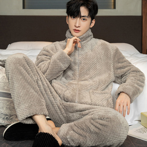 Men's fleece-lined flannel pajama set, view 5 - MRSLM