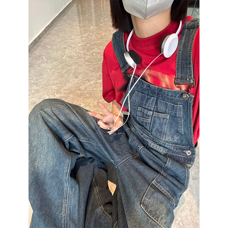 vintage wide leg suspender pants, view 3 - MRSLM