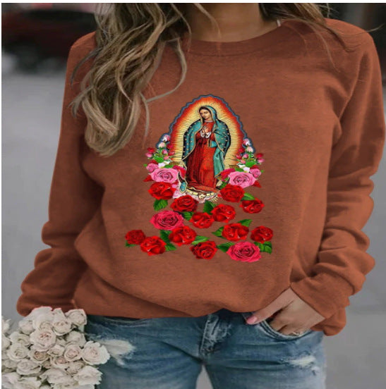 Printed Loose Round Neck Long Sleeve Sweaters Women's Clothing