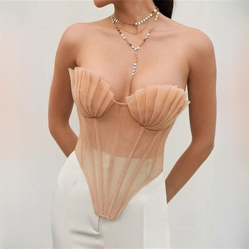 champagne pink mesh corset top - MRSLM