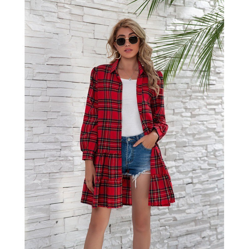 women's plaid shirt dress, view 3 - MRSLM