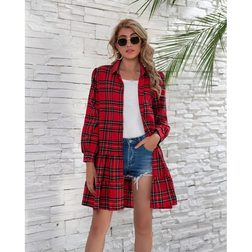 women's plaid shirt dress, view 3 - MRSLM