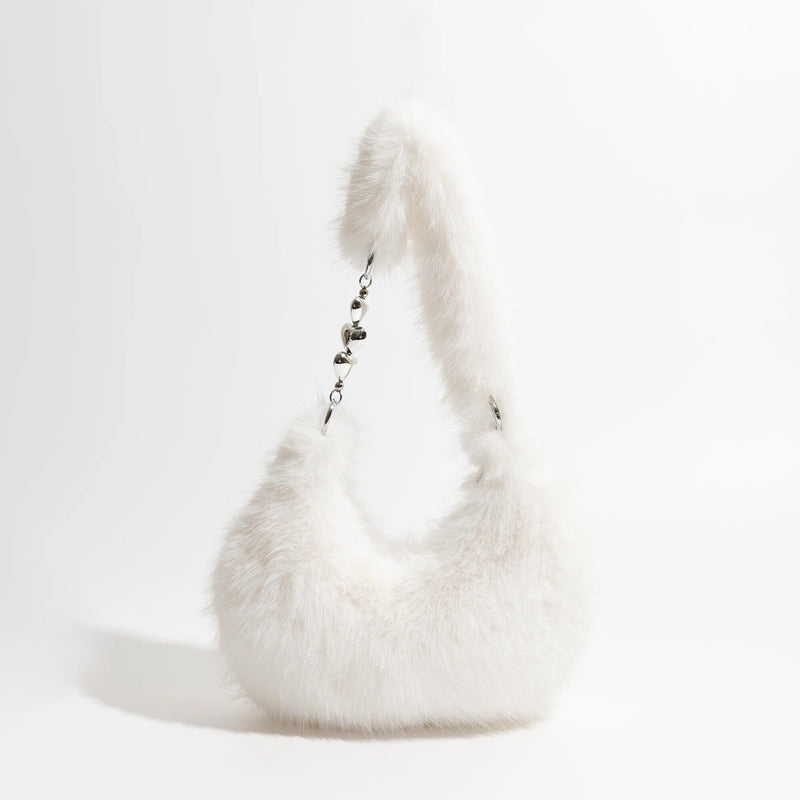 Schicke, flauschige Halbmond-Schultertasche aus Kunstpelz