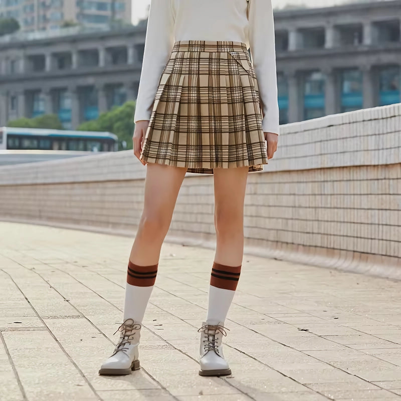 asymmetrical pleated knee-length skirt, view 3 - MRSLM