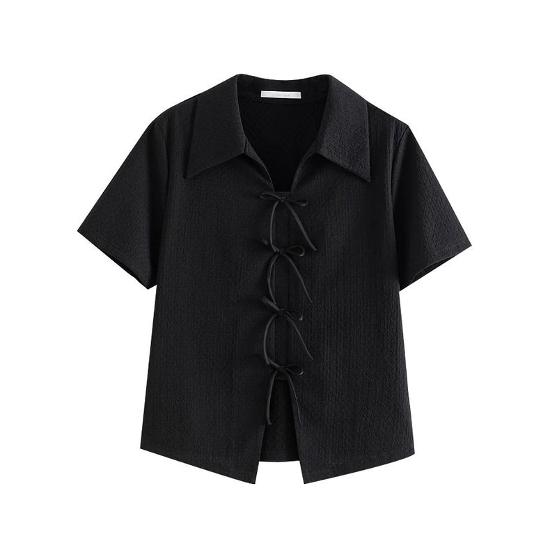 Black chiffon bow top, view 6 - MRSLM
