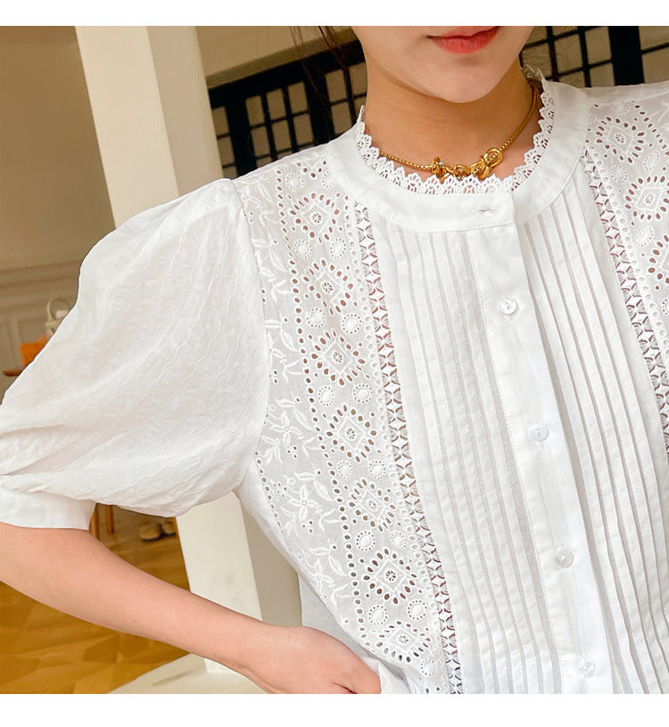 European And American New Women's French White Embroidered Shirts