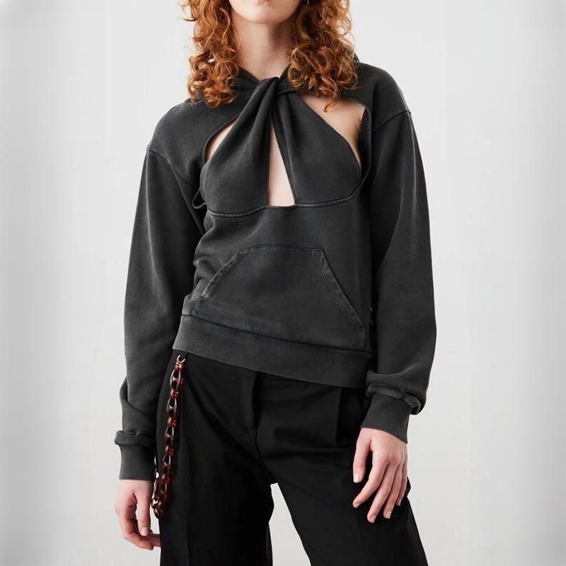 Lässiger Kapuzenpullover mit Lochmuster