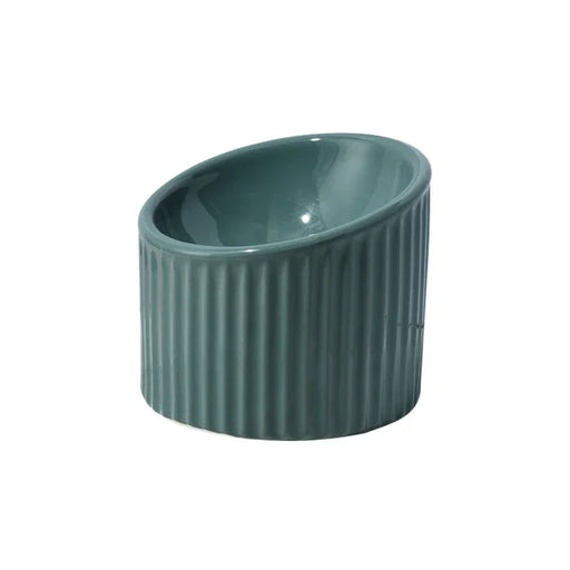 elevated ceramic striped pet bowl, view 2 - MRSLM