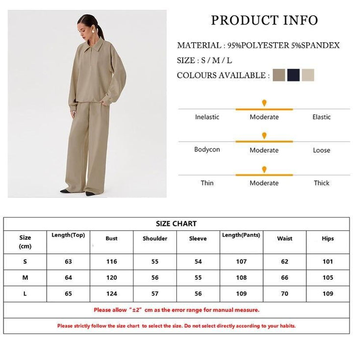 Elegant Two-Piece Set: Casual Long Sleeve Shirt & High-Waist Wide Leg Pants