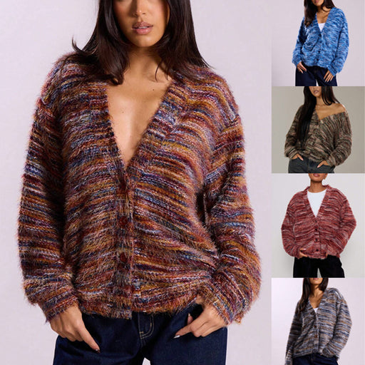 Women's fuzzy space-dye knit cardigan - MRSLM