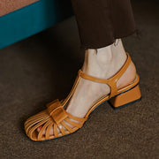 leather gladiator square heel sandals, view 2 - MRSLM