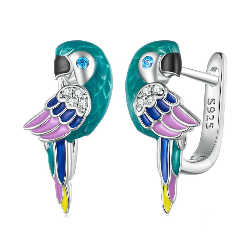 Sterling Silver Zircon Parrot Earrings