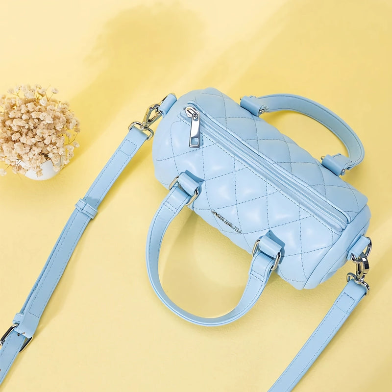 blue leather cylinder shoulder bag, view 7 - MRSLM