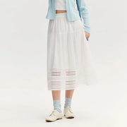 elegant lace hem midi skirt, view 2 - MRSLM