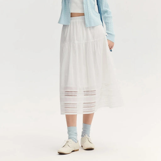 elegant lace hem midi skirt, view 2 - MRSLM
