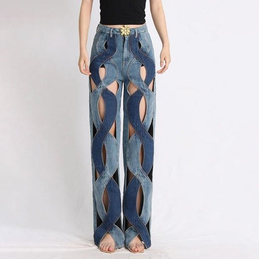 high waist floral distressed jeans, view 2 - MRSLM