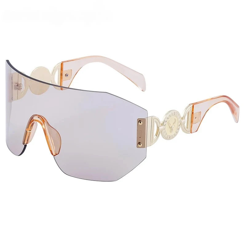 oversized shield rimless sunglasses, view 3 - MRSLM