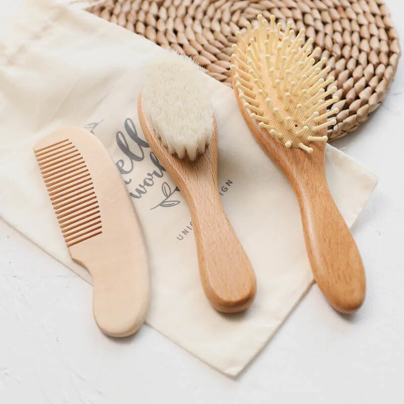 beech wood baby hair brush and massager, view 7 - MRSLM