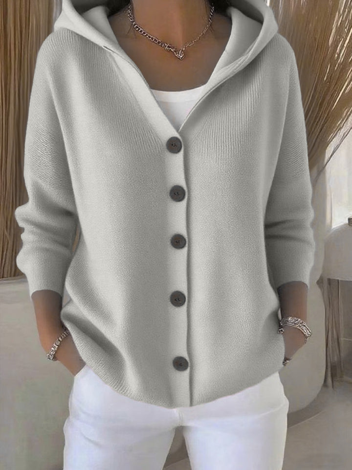 Ins Button Hooded Sweater Fashion Autumn And Winter Knitted Cardigan Casual Commuter Long Sleeve Top Women's Clothing