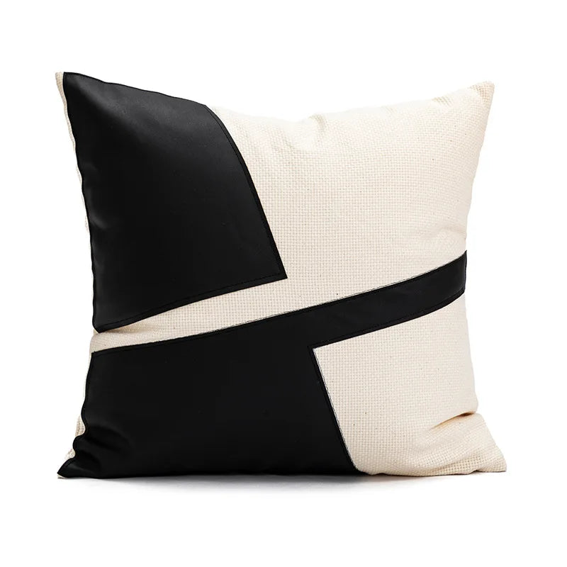 patchwork pu leather cushion cover, view 7 - MRSLM