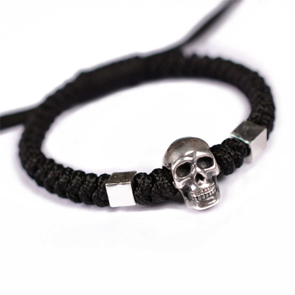 Skull 999 Silver Handwoven Men's Jewelry Bracelet