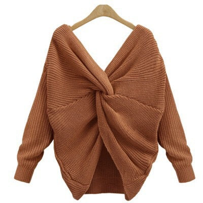 V-neck Cross Backless Sweater Sexy Long-sleeved Sweater