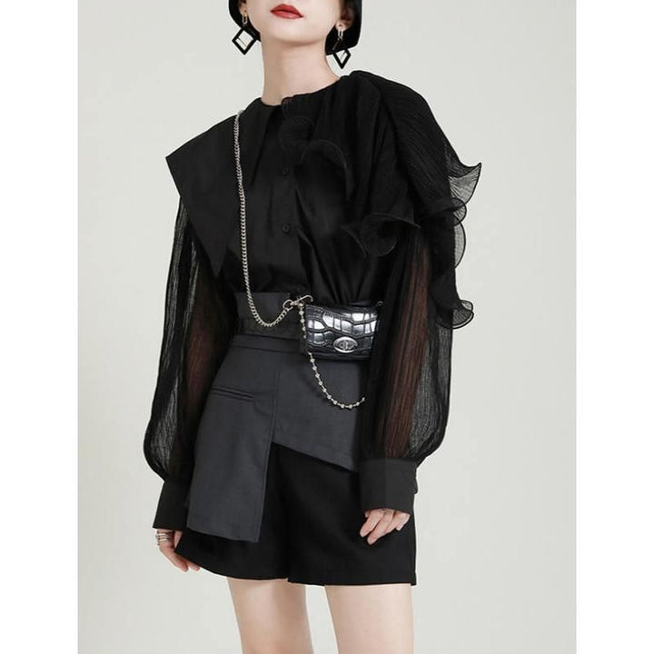 Green Pleated Belted Blouse
