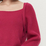 square collar cotton knit sweater, view 9 - MRSLM