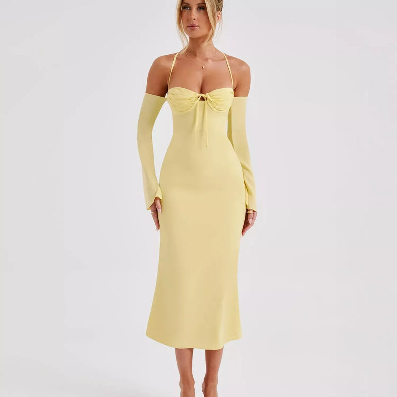 Elegantes, figurbetontes Midi-Kleid im Stadtstil