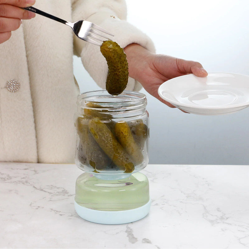 2-in-1 glass kimchi and pickle jar with strainer, view 3 - MRSLM