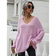 women's solid v-neck pullover sweater, view 3 - MRSLM